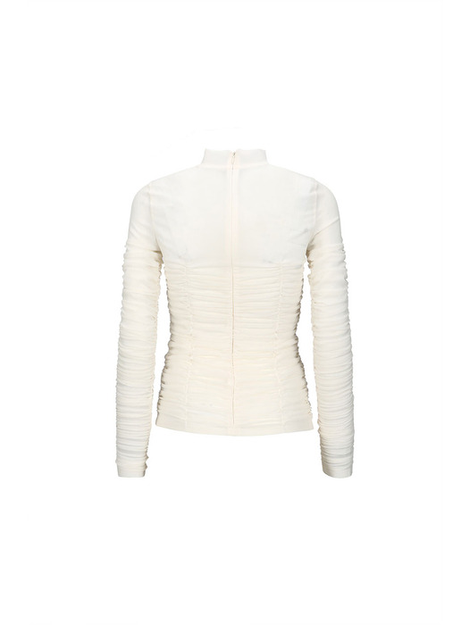 RUCHED LONG-SLEEVE TOP (IVORY)