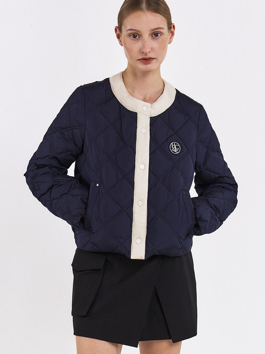 KNIT ACCENT GOOSE DOWN JACKET [IVORY][NAVY]