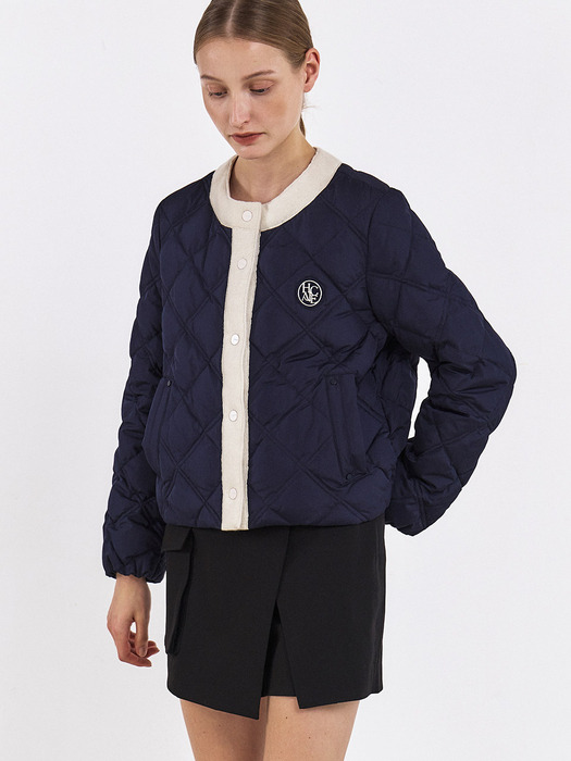 KNIT ACCENT GOOSE DOWN JACKET [IVORY][NAVY]
