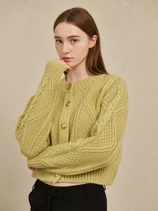 Cable Wool knit Cardigan-Melon