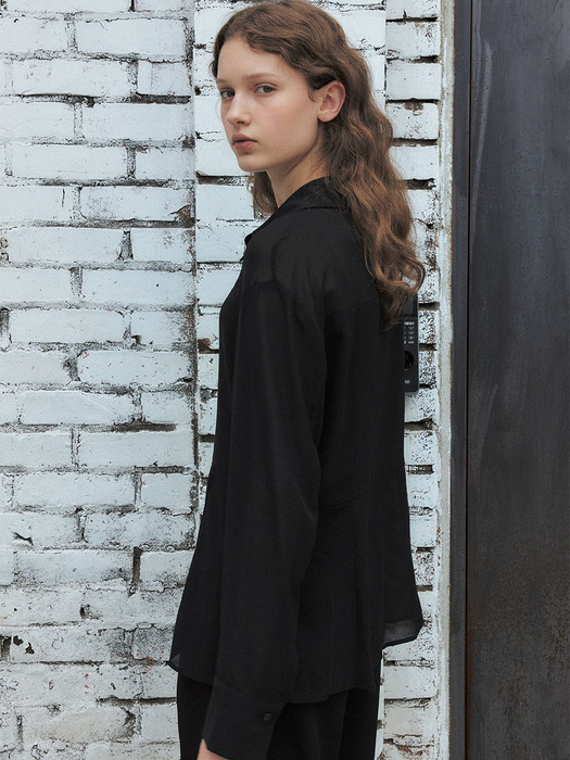 [Fabric from JAPAN] See-through blouse layer shirt - Black
