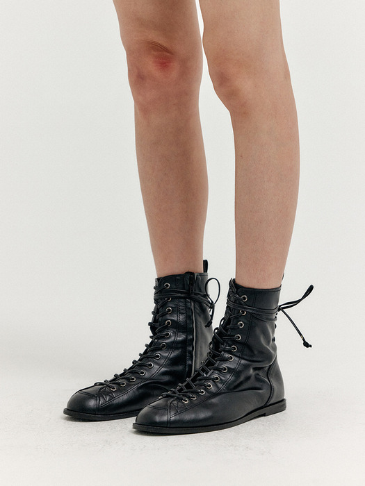 XADIE Lace-Up Flat Boots - Black