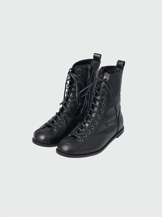XADIE Lace-Up Flat Boots - Black