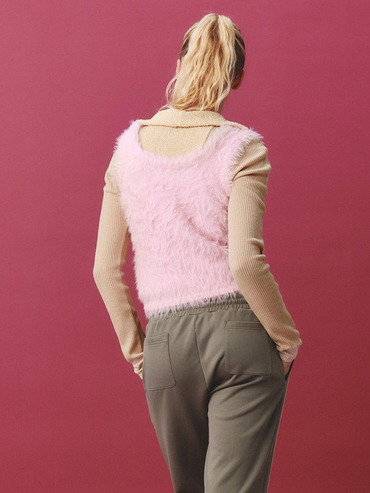 Fluffy Knit Vest Pink