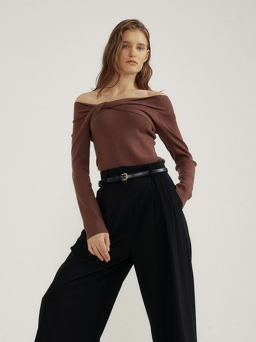 Drape Off-Shoulder Knit(REDBROWN)