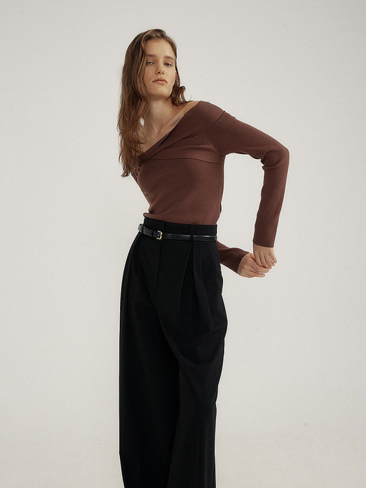 Drape Off-Shoulder Knit(REDBROWN)