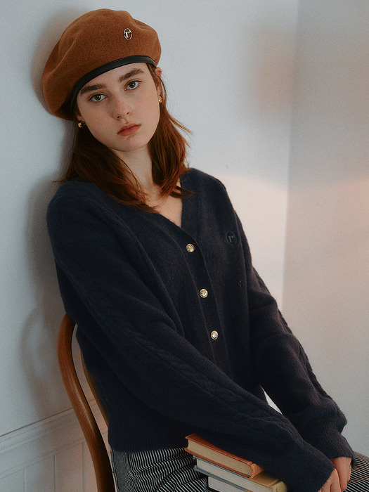 CABLE LINE V NECK CARDIGAN NAVY