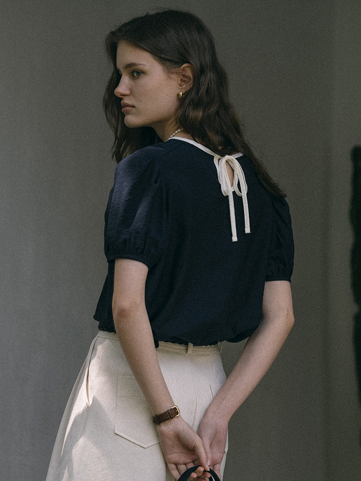 Witty Back ribbon blouse(Navy) - Image 2