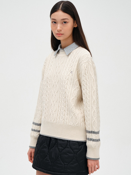 [23FW clove] Cable Highneck Pullover (Ivory)