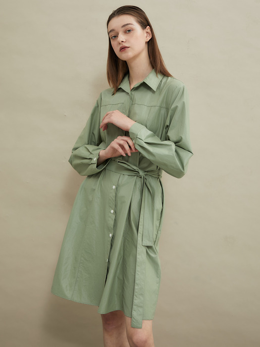 Gloss shirt dress [Khaki]