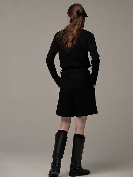 Wide pleats skirt pants - Black