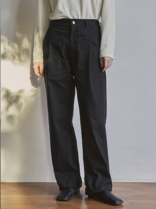 (W)Semi-Wide One-Tuck Denim Pants/3col