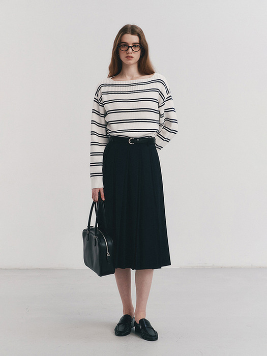 DOUBLE PLEATS SKIRT FRENCH NAVY_UDSK4A207N2