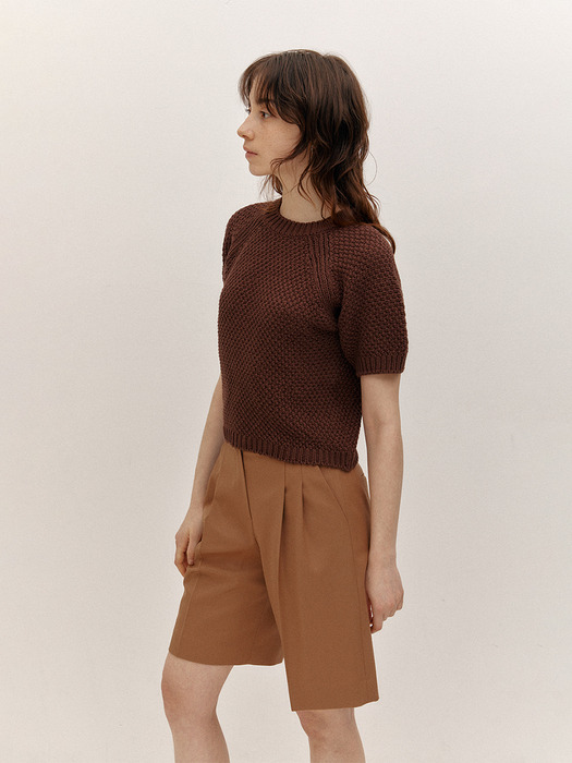 ROUND NECK PUFF SLEEVES KNIT (COCOA)