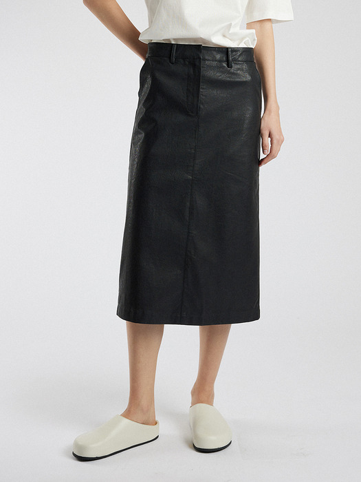 Parker faux-leather midi skirt_black