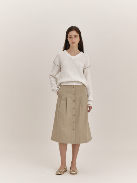 Button Midi Skirt(Beige)