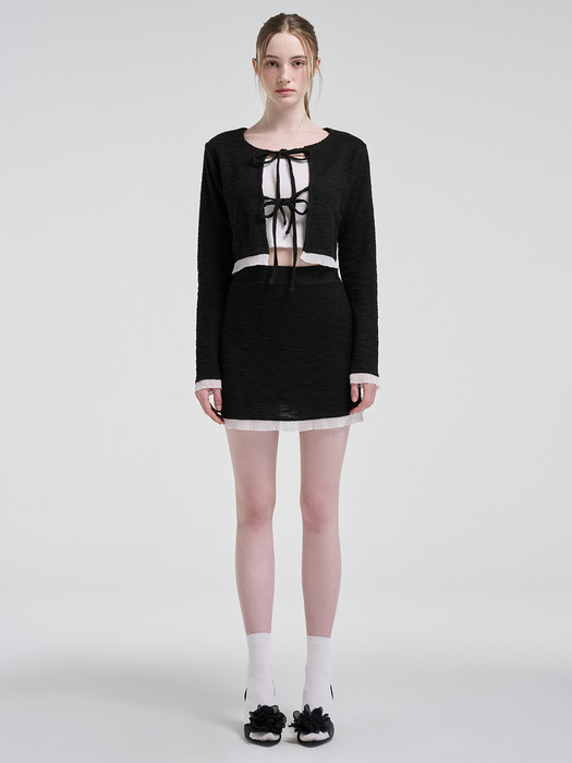 Frill Tweed Mini Skirt, Black