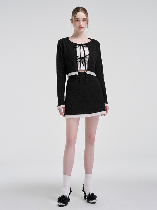 Frill Tweed Mini Skirt, Black