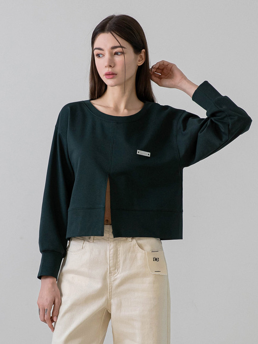 Layered Slit Point Sweatshirt (Deep green)
