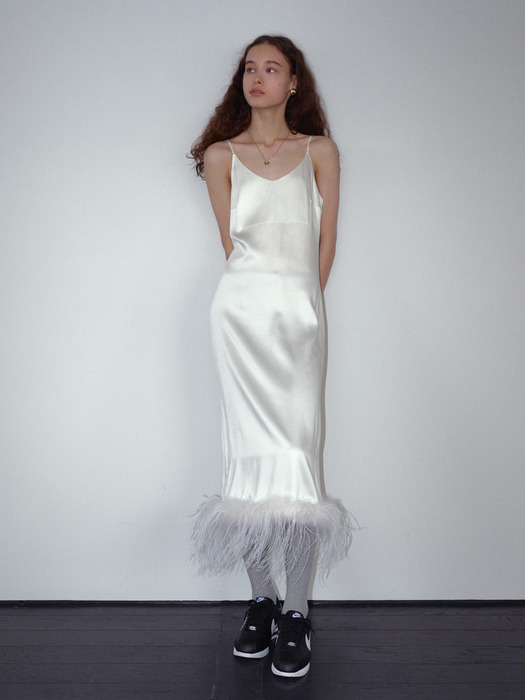 Luz Ostrich Hair Slip Dress / Ivory