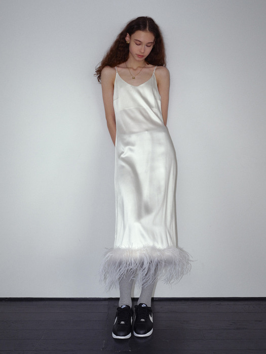 Luz Ostrich Hair Slip Dress / Ivory