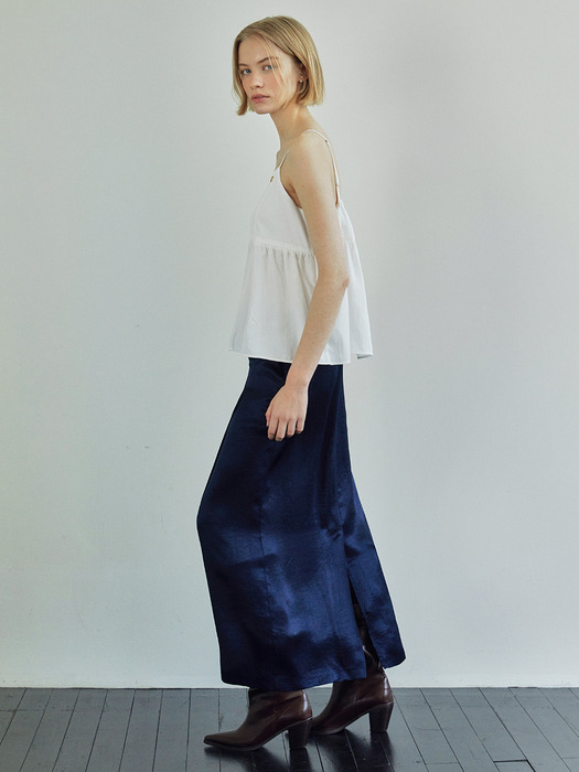 SATIN BELTED SKIRTS / NAVY