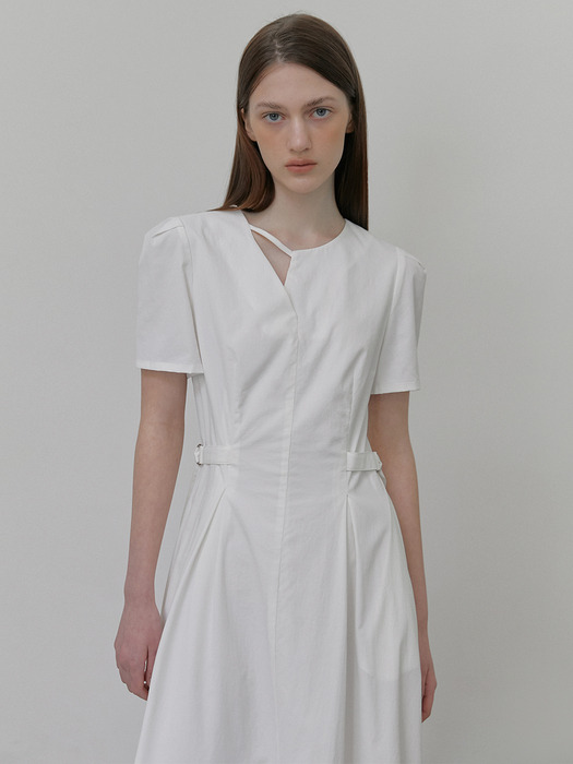 Neck Strap Belt Dress, White