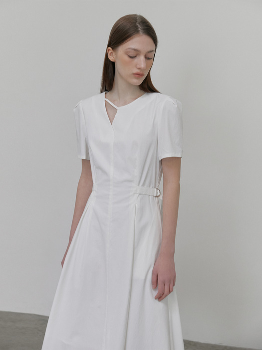 Neck Strap Belt Dress, White