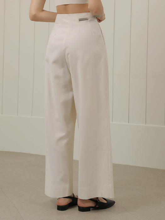 Linen Pintuck Wide Pants (Ivory)
