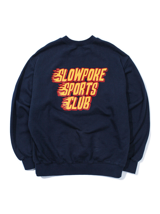 Flame Logo Loose Fit Sweat Shirt -Navy-