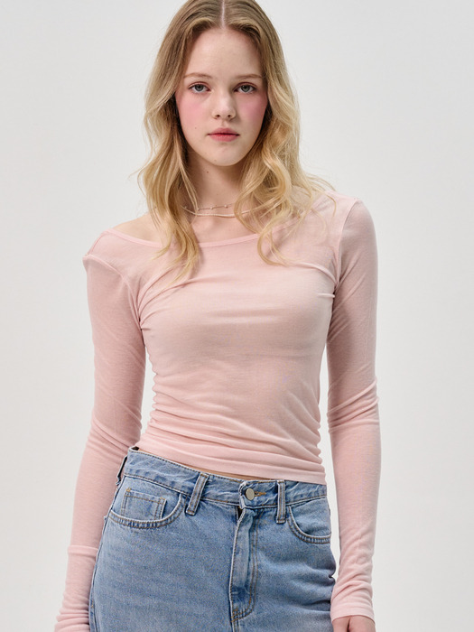 Slim Scarf Tencel Line T-Shirt_Pink