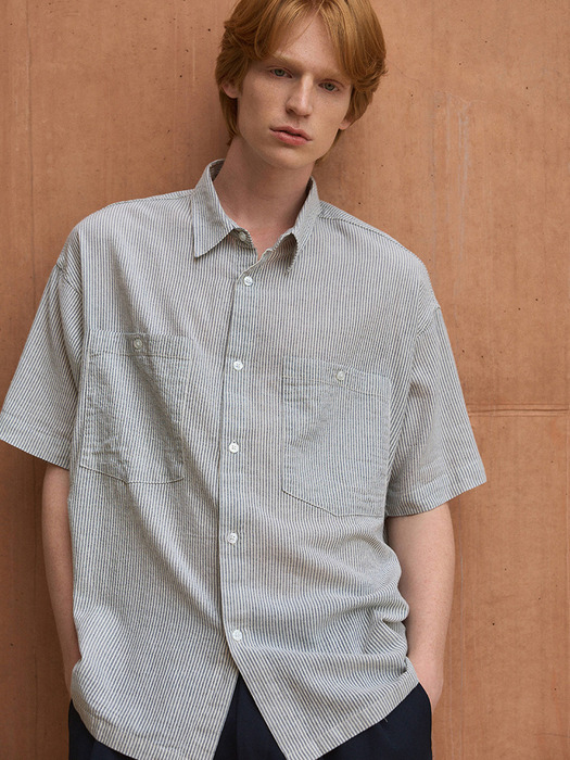 Stripe Unbalanced Cotton Half Shirt 3color