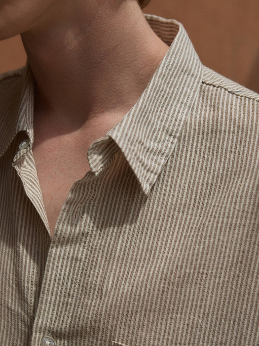 Stripe Unbalanced Cotton Half Shirt 3color