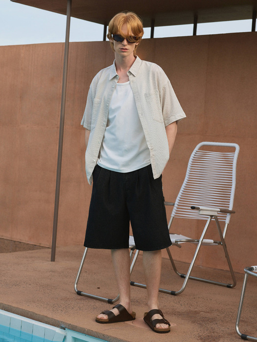 Stripe Unbalanced Cotton Half Shirt 3color
