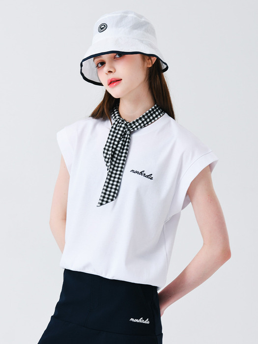 스카프 포인트 슬리브리스 티셔츠 WHITE&BLACK