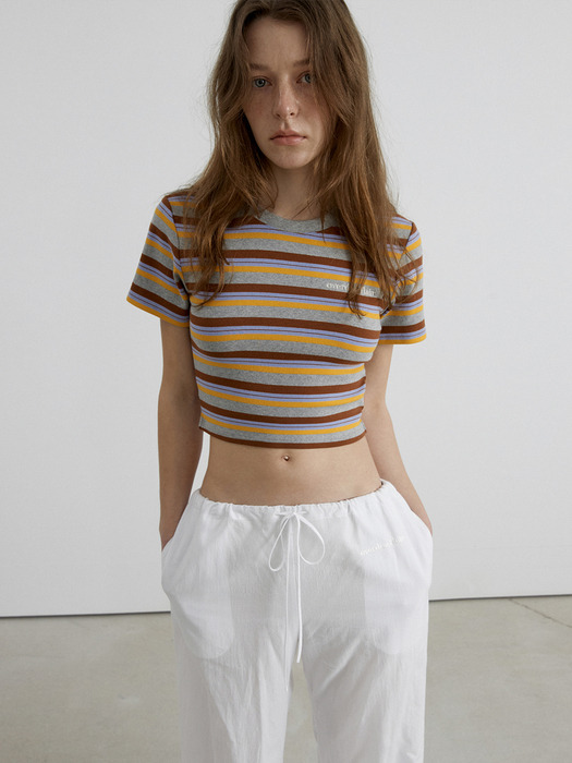 STRIPE CROP T-SHIRT_MELANGE GREY