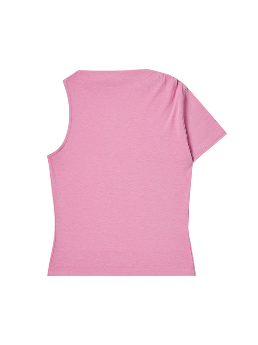[WOMEN`S EDITION] 노맨틱 케어베어 언발란스 드레이핑 저지 탑 티셔츠 핑크