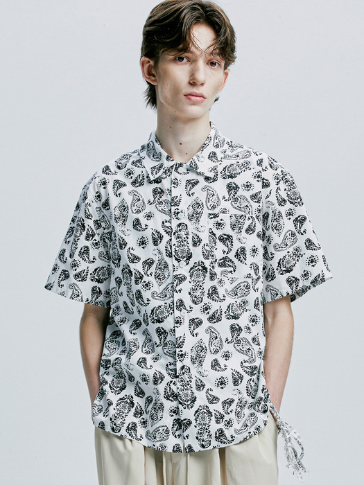 coconut hawaiian paisley half shirt white