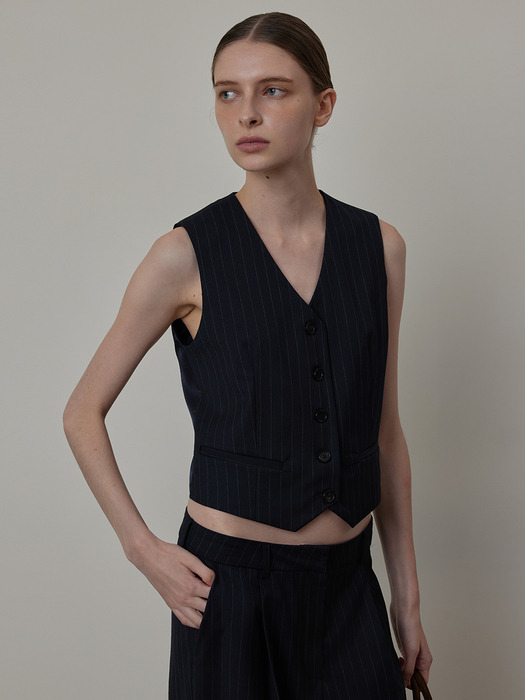 Striped Three Set-up Suit Wool Vest