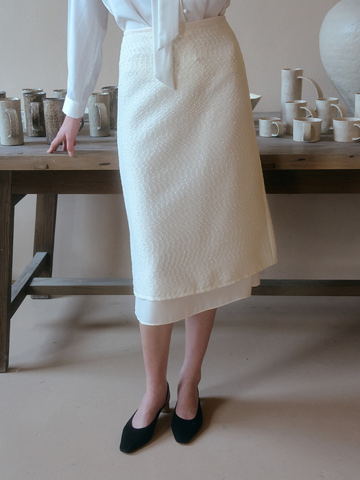 [단독]U Tweed Texture Layered Skirt_Ivory