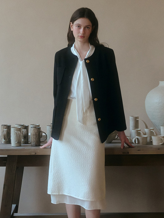 [단독]U Tweed Texture Layered Skirt_Ivory