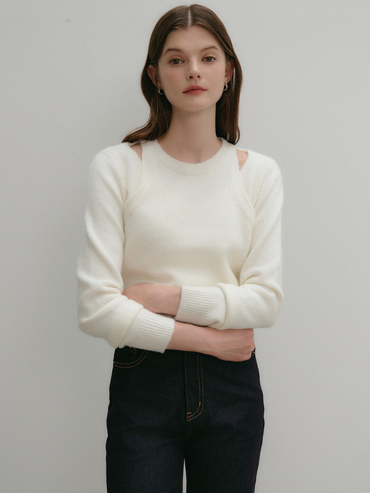 린디 울 레이어드 니트 탑 / LINDY WOOL LAYERED KNIT TOP_2colors