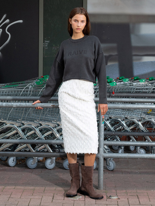 Feather Midi Skirt in Ivory VW4AS326-03