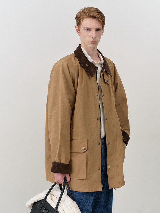 UNISEX WAXED COTTON HUNTING JACKET TAN BROWN_M_UDTR4C102W2