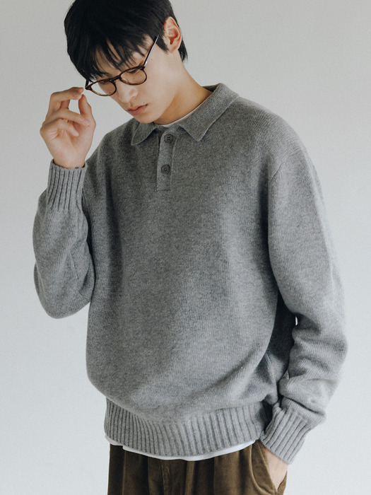 Park Collar Knit Sweater (Gray)