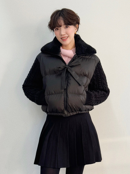 【韓国 LANG&LU】MARYLEBONE Knit Sleeve Duck Down 랭앤루]MARYLEBONE Knit Sleeve Duck Down(메릴본)_BLACK