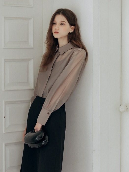 24fw_see-through blouse (sleeveless top set) / brown grey