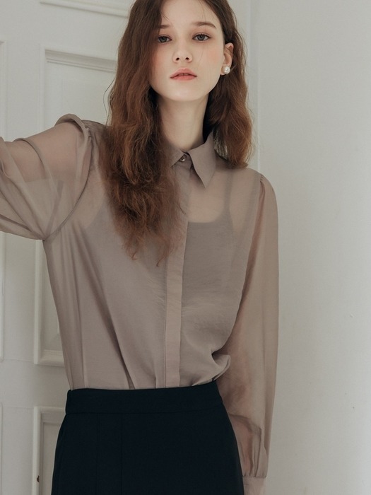 24fw_see-through blouse (sleeveless top set) / brown grey