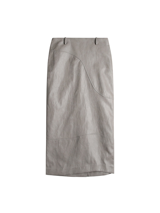 WAVY ECO LEATHER SKIRT, CEMENT GREY