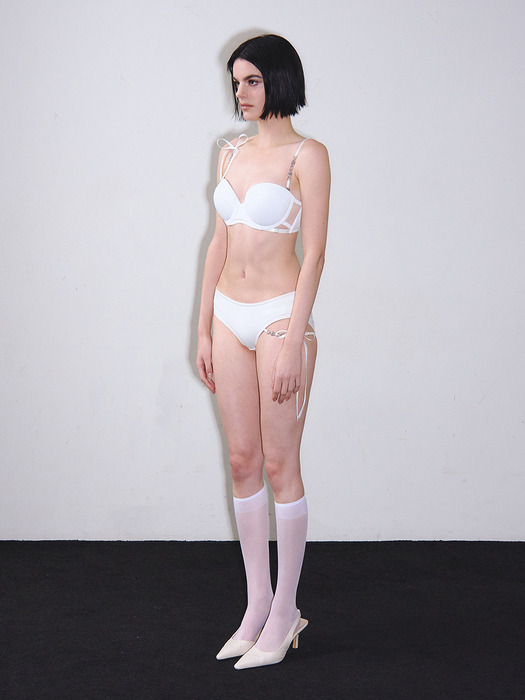 NEW 체인 리본 원사이드 로우 비키니팬티 (White)